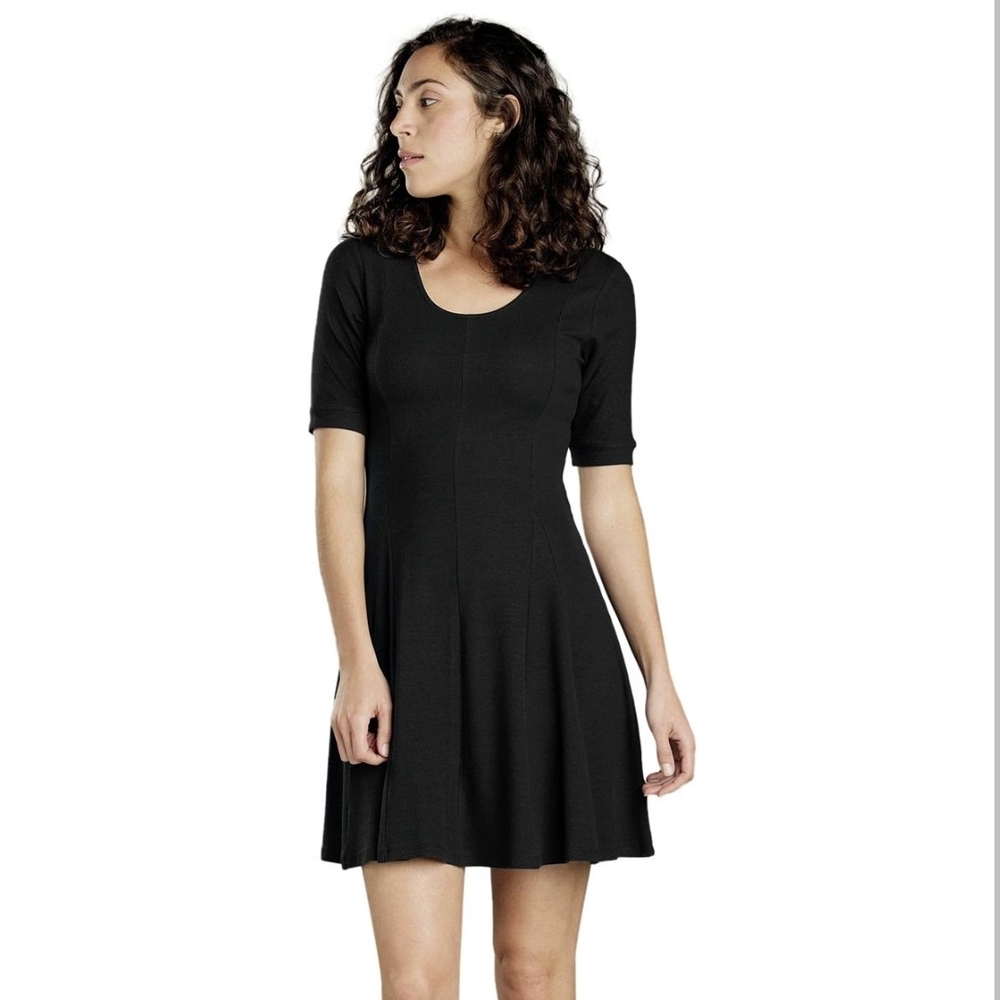 Toad&Co Daisy Rib Cafe Sleeve Dress In Black EUC